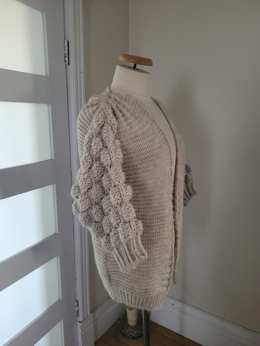 Grace Cream Bubble-Sleeve Chunky Knit Cardigan
